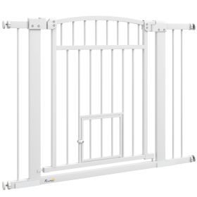 PawHut 30"-41" Extra Wide Walk Through Dog Gate w/ Cat Door, 3-Inch & 5.5-Inch Extension Kits, 30" High