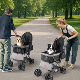 Pet Stroller Foldable 4 Wheels Travel Dog Stroller Reversible Handle up to 44lbs (Option: Multicolor)
