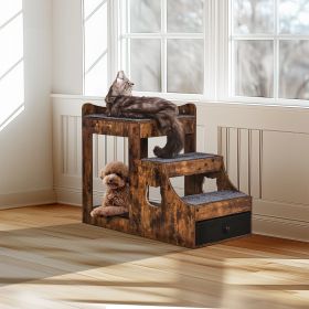 Pet Bunk Bed With Stairs Dog/Cat Window Perch With Storage Indoor Brown (Option: Brown)