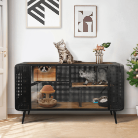 Spacious Cat Houses With Tempered Glass Are Suitable For Living Rooms, Hallways, Dens, And Other Spaces (Option: Black)