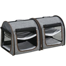 Portable Soft-sided Pet Cat Carrier With Divider, Two Compartments, Padded And Storage Bag, Grey (Option: Grey)