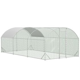Large Chicken Coop Metal Chicken Run With Waterproof And Anti-UV Cover, Dome Shaped Walk-in Fence Cage Hen House For Outdoor And Yard Farm, 9.84 (Option: Silver)