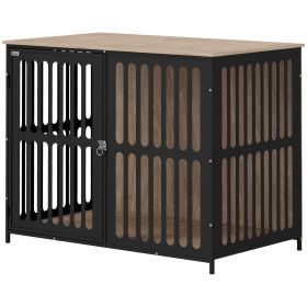 39 Dog Crate Furniture W Anti-Chew Resistant Mesh, Anti-Escape Single Door, For Large Dogs, Walnut Brown (Option: Brown)