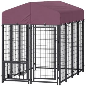 Welded Wire Outdoor Dog Kennel With 360 Rotating & 4 Levels Adjustable Bowls, Waterproof Cover, 7.9 X 4 X 6 (Option: Black)