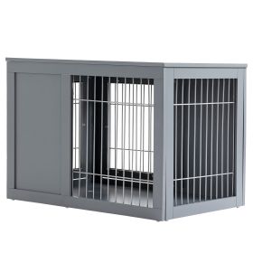Dog Cage Furniture Metal Indoor Pet Cage Cage, Double Door End Table, Small & Medium Dog House Locks, Grey (Option: Grey)