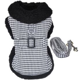 Black and White Classic Houndstooth Dog Harness Coat with Leash (Option: Small)