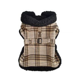 Sherpa-Lined Dog Harness Coat - Brown & White Plaid (Option: Small)