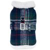 Sherpa-Lined Dog Harness Coat - Blue & Green Plaid