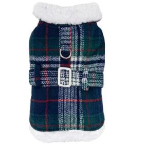 Sherpa-Lined Dog Harness Coat - Blue & Green Plaid (Option: Small)