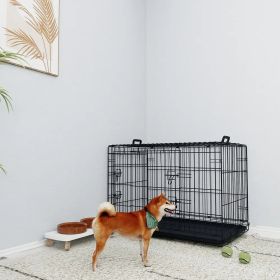 30-inch Black Wire Dog Cage Double Lock Mechanism Double Door Single Handle Single Bolt (Option: Black)