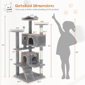 54 -Cat Tree Tower - Multi-level With Sisal Grab Post, Indoor Apartment With Ladder, Plush Toys, Rest And Play (Option: Light Grey)