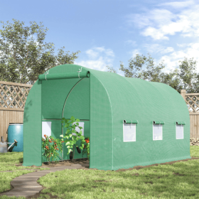 Outsunny 15X 6 X 7 Walk-in Tunnel Greenhouse Garden Plant Growing House With Door And Ventilation Window, Green (Option: Green)
