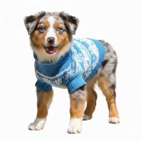 Combed Cotton Snowflake and Hearts Dog Sweater - Blue (Option: X-Large)