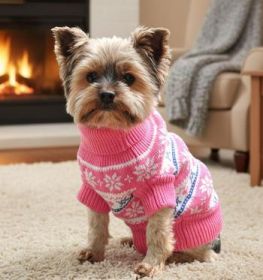 Combed Cotton Snowflake and Hearts Dog Sweater - Pink (Option: Small)