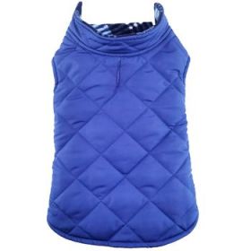 Reversible Fleece Lined Puffer Dog Coat - Blue Plaid (Option: 2X-Large)