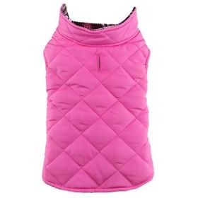 Reversible Fleece Lined Puffer Dog Coat - Pink Plaid (Option: Large)