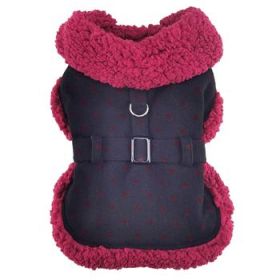 Sherpa-Lined Dog Harness Coat - Black and Burgundy Dots (Option: Large)