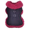 Sherpa-Lined Dog Harness Coat - Black and Burgundy Dots