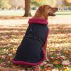 Sherpa-Lined Dog Harness Coat - Black and Burgundy Dots