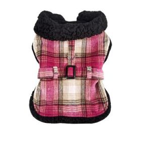 Sherpa-Lined Dog Harness Coat - Hot Pink & Tan Plaid (Option: Small)