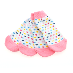Non-Skid Dog Socks - Pink and White Hearts (Option: Medium)