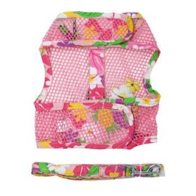 Cool Mesh Dog Harness with Leash - Pink Hawaiian Floral (Option: Large)