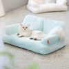 MEWOOFUN Plush Cat Bed For Indoor Cats - Washable 26x19x13 Inch Pet Couch With Non-Slip Bottom, Fluffy Small Dog Bed For Puppies & Kittens, Blue
