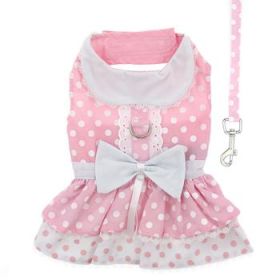 Polka Dot and Lace Dog Dress Set with Leash - Pink (Option: X-Large)