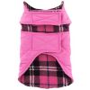 Reversible Fleece Lined Puffer Dog Coat - Pink Plaid