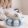 MEWOOFUN Plush Round Cat Bed For Indoor Cats - Calming Washable Pet Bed With Non-Slip Bottom, Soft Fluffy Dog Bed For Puppy & Kitten, 23 Inch Blu