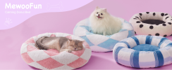MEWOOFUN Plush Round Cat Bed For Indoor Cats - Calming Washable Pet Bed With Non-Slip Bottom, Soft Fluffy Dog Bed For Puppy & Kitten, 23 Inch Blu