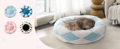 MEWOOFUN Plush Round Cat Bed For Indoor Cats - Calming Washable Pet Bed With Non-Slip Bottom, Soft Fluffy Dog Bed For Puppy & Kitten, 23 Inch Blu