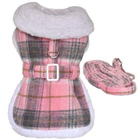 Sherpa-Lined Dog Harness Coat - Pink & White Plaid (Option: Small)